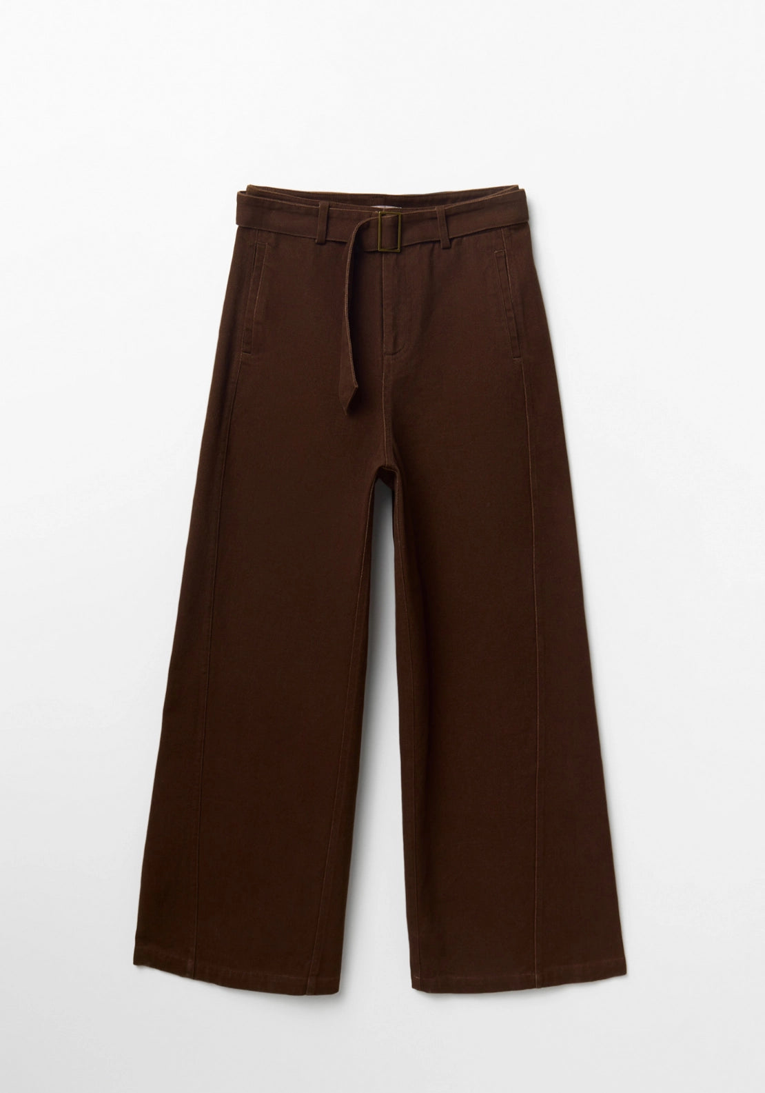 Cotton Belted Trousers - Brown
