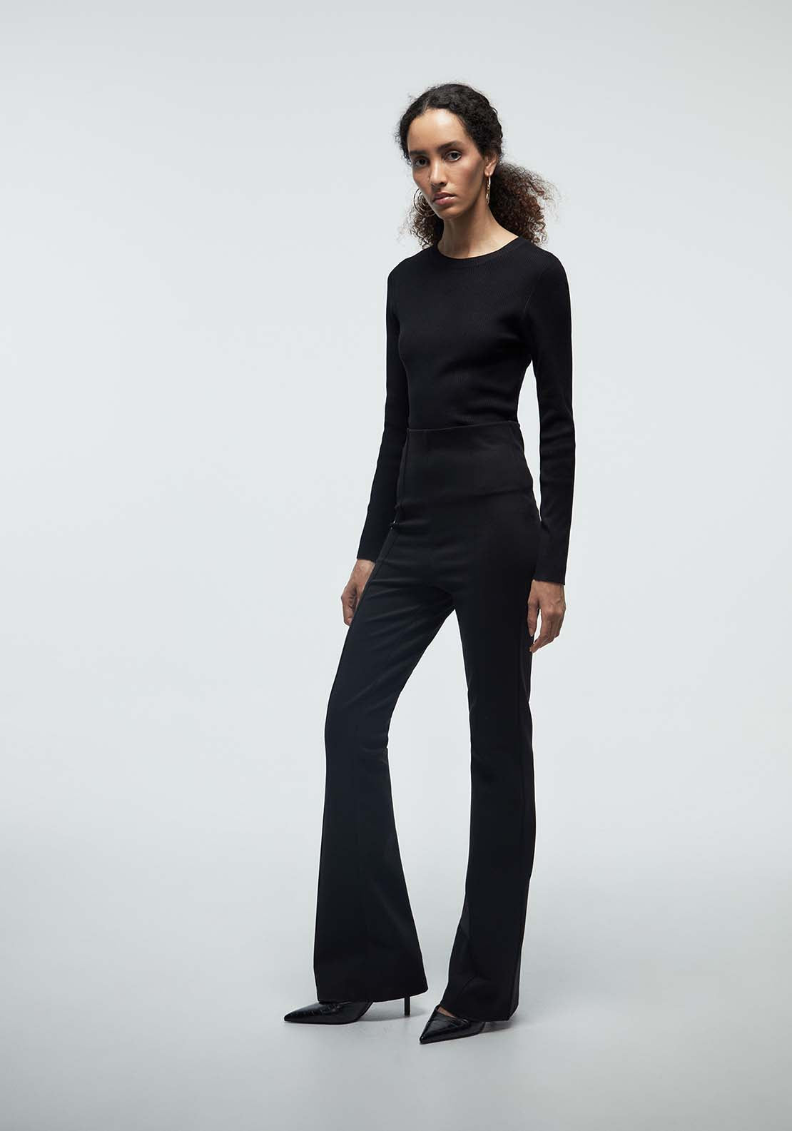 Plain Flared Leggings - Black