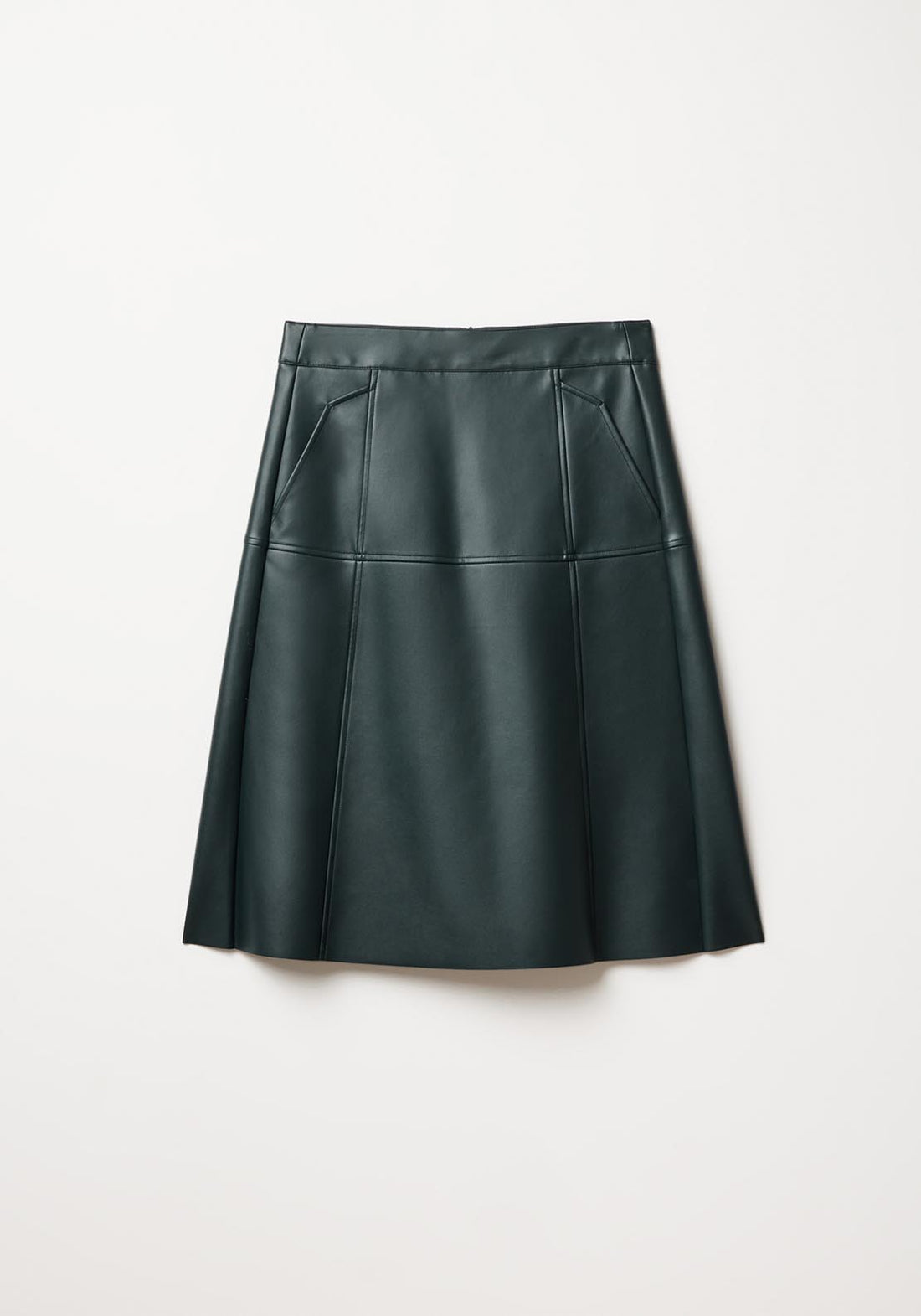 Faux leather knee-length skirt Green – Shaws