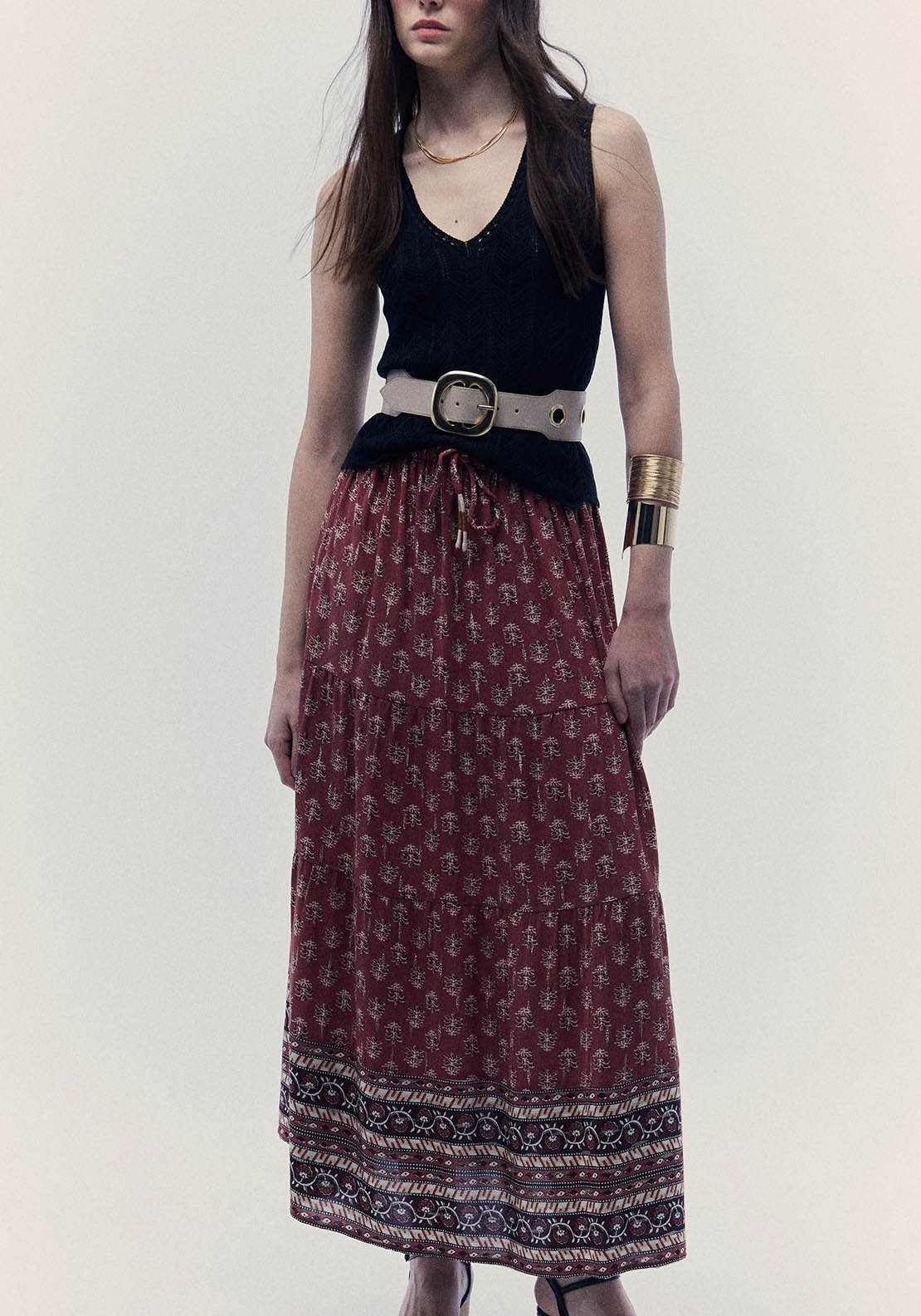 Sfera Bambula And Lurex Skirt - Burgundy 1 Shaws Department Stores