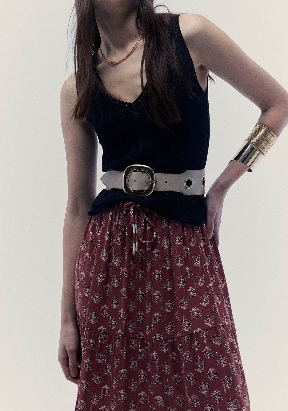 Sfera Bambula And Lurex Skirt - Burgundy 4 Shaws Department Stores