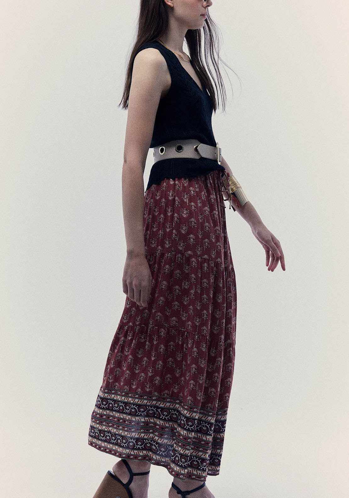 Sfera Bambula And Lurex Skirt - Burgundy 3 Shaws Department Stores