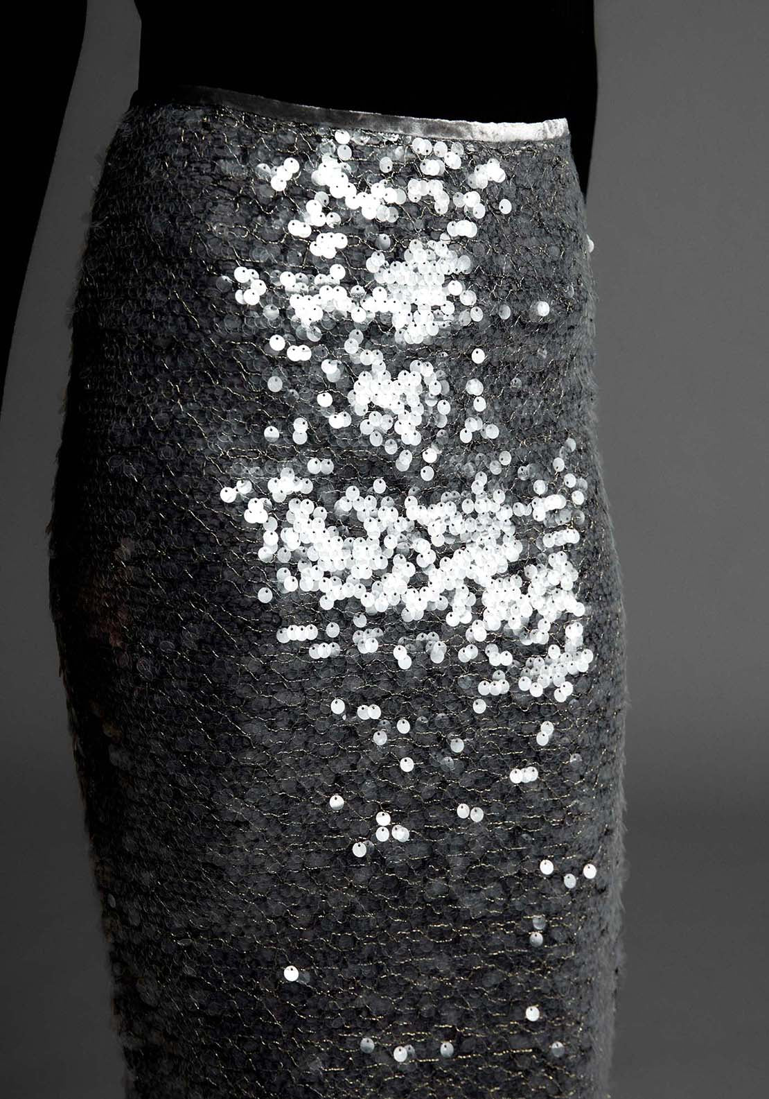 Sequined Midi Skirt - Grey
