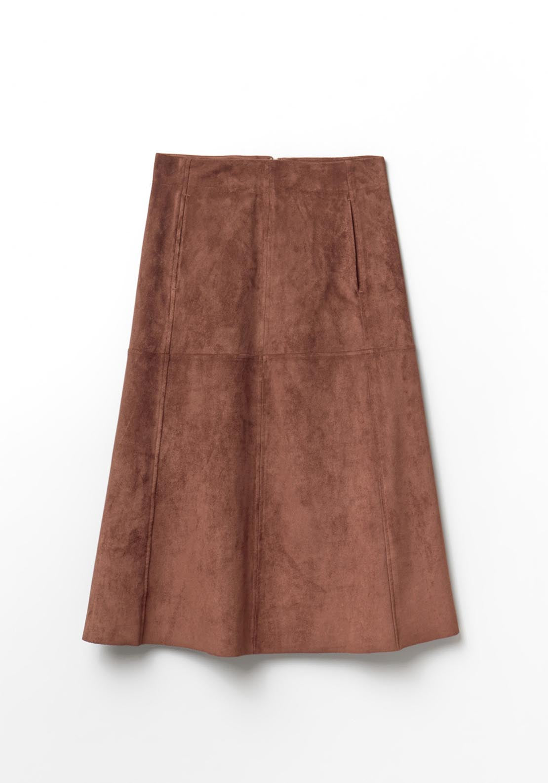 Faux Suede Midi Skirt - Orange