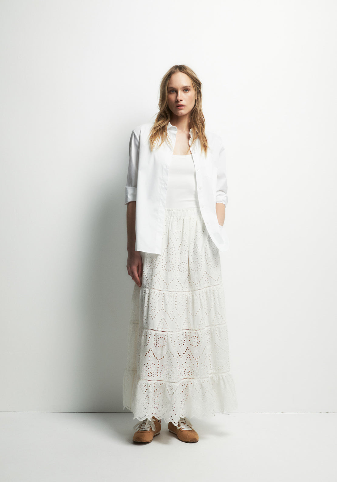 Cotton Schiffli Skirt - White