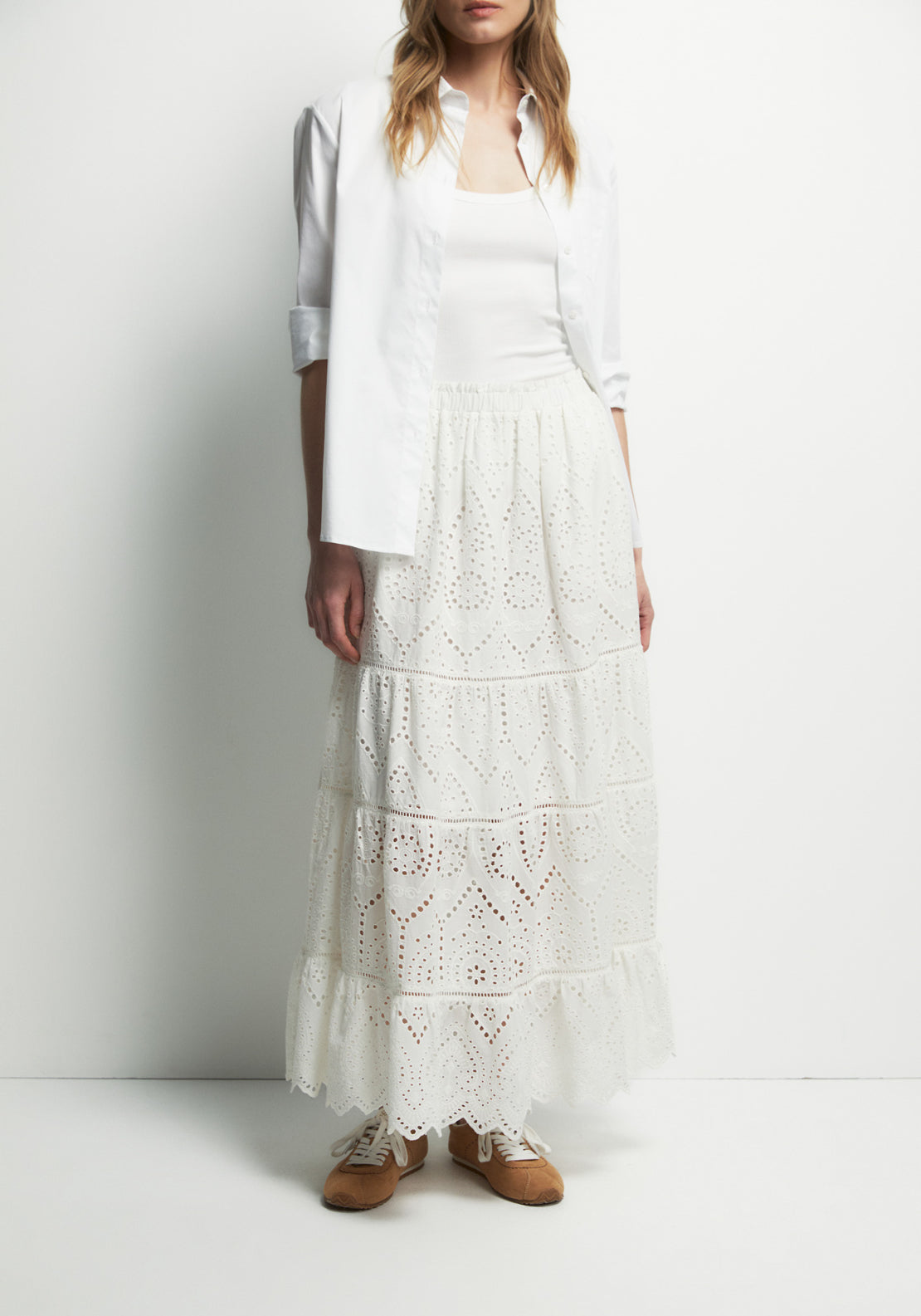 Cotton Schiffli Skirt - White
