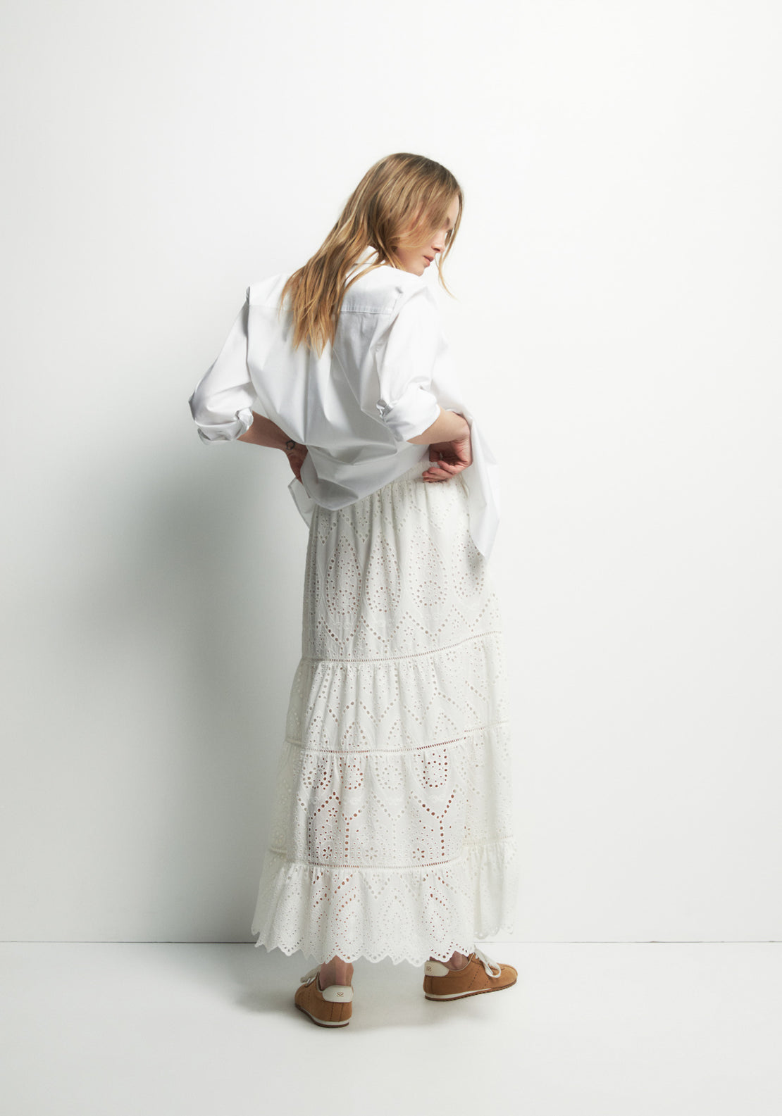Cotton Schiffli Skirt - White