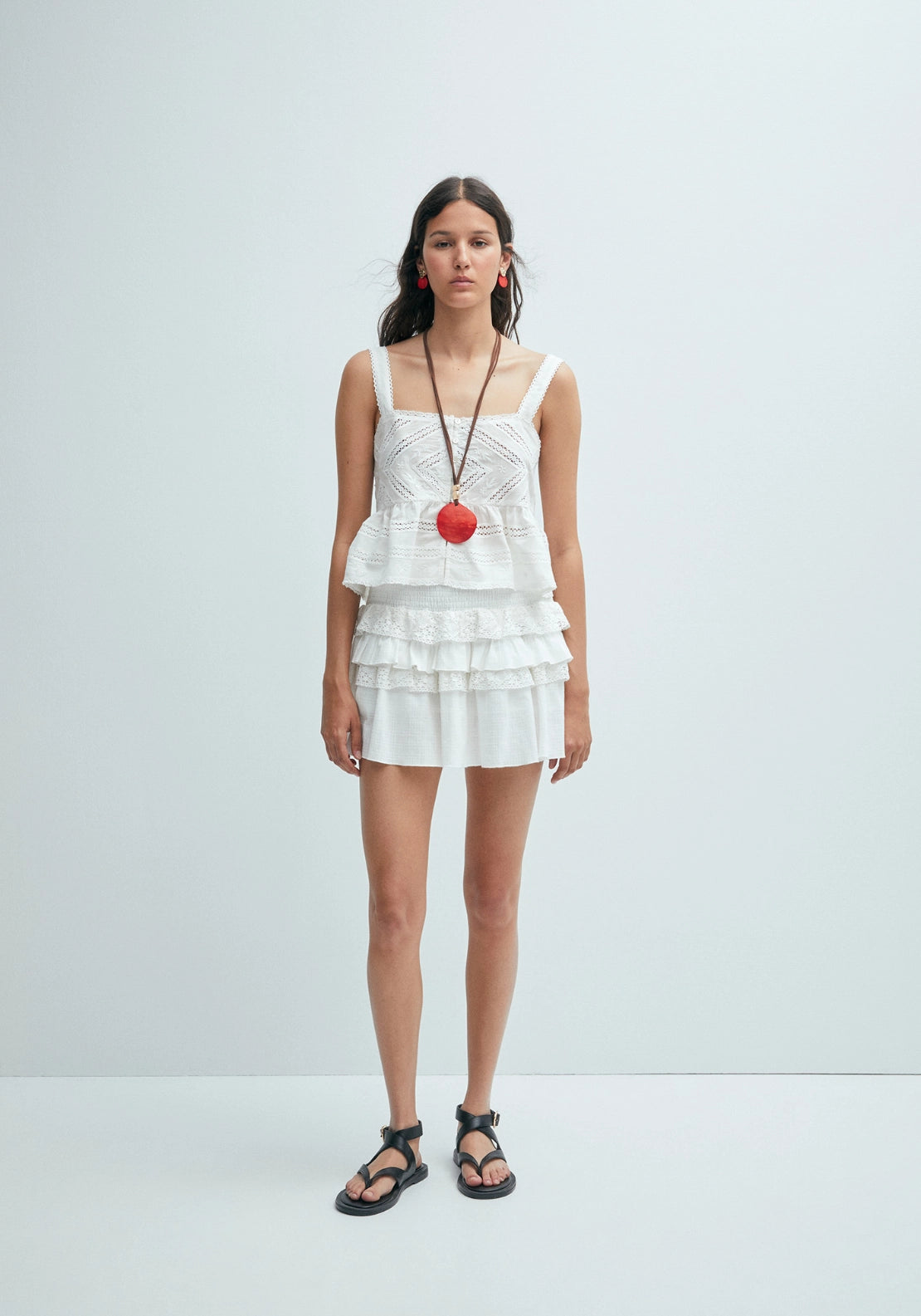 Ruffled Lace-Trim Skirt - White