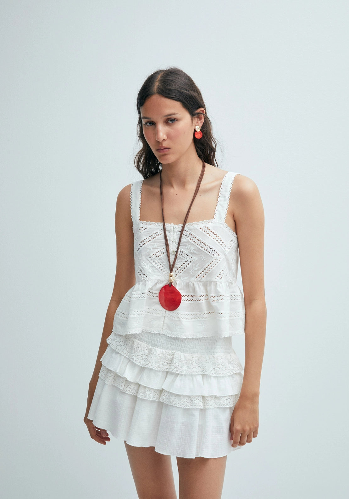 Ruffled Lace-Trim Skirt - White