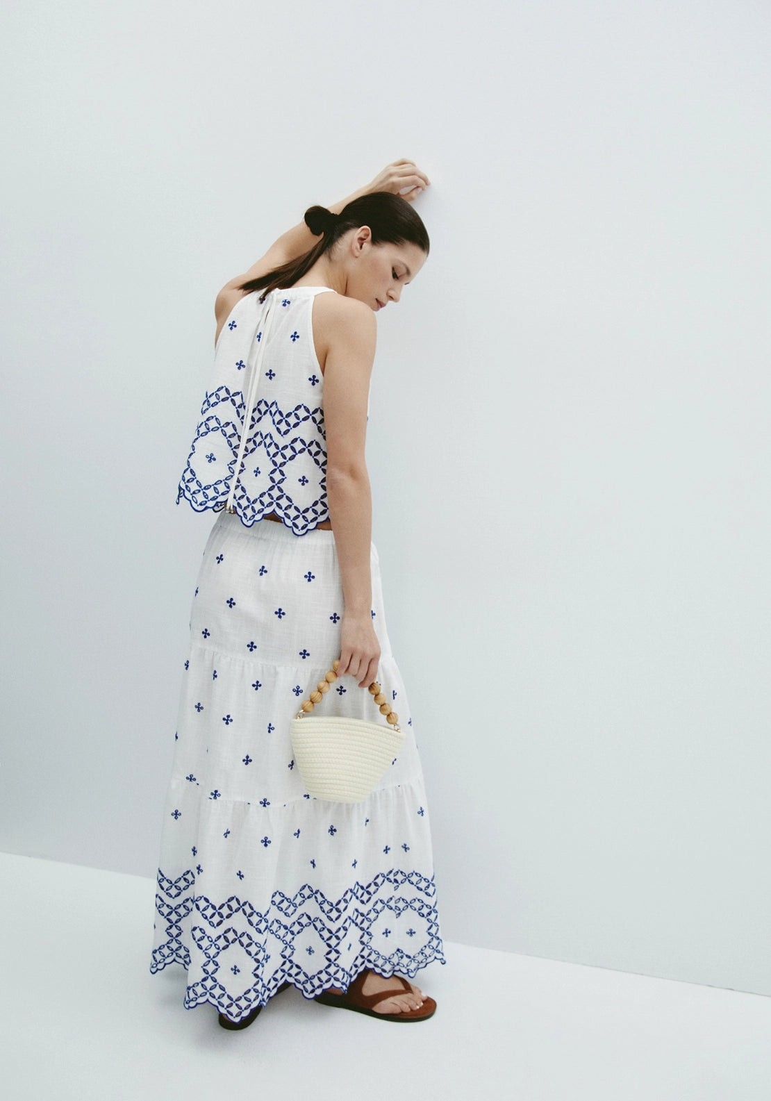 Contrast Schiffli Skirt - White