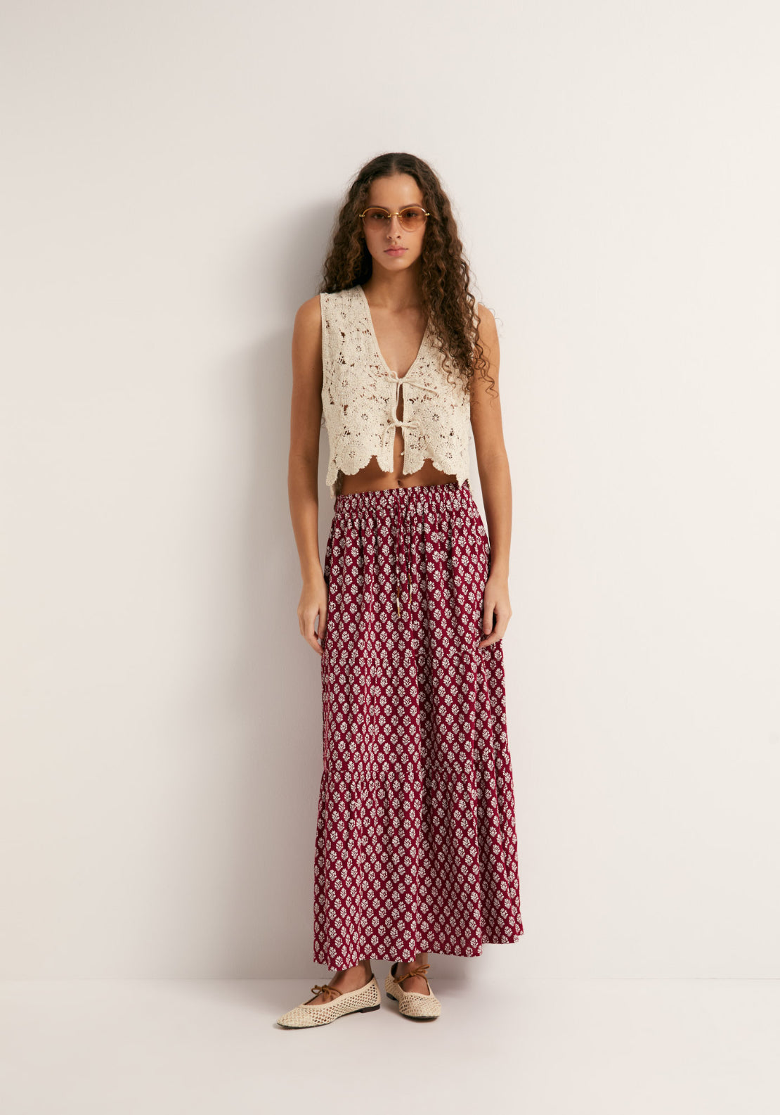 Printed Maxi Skirt - Red