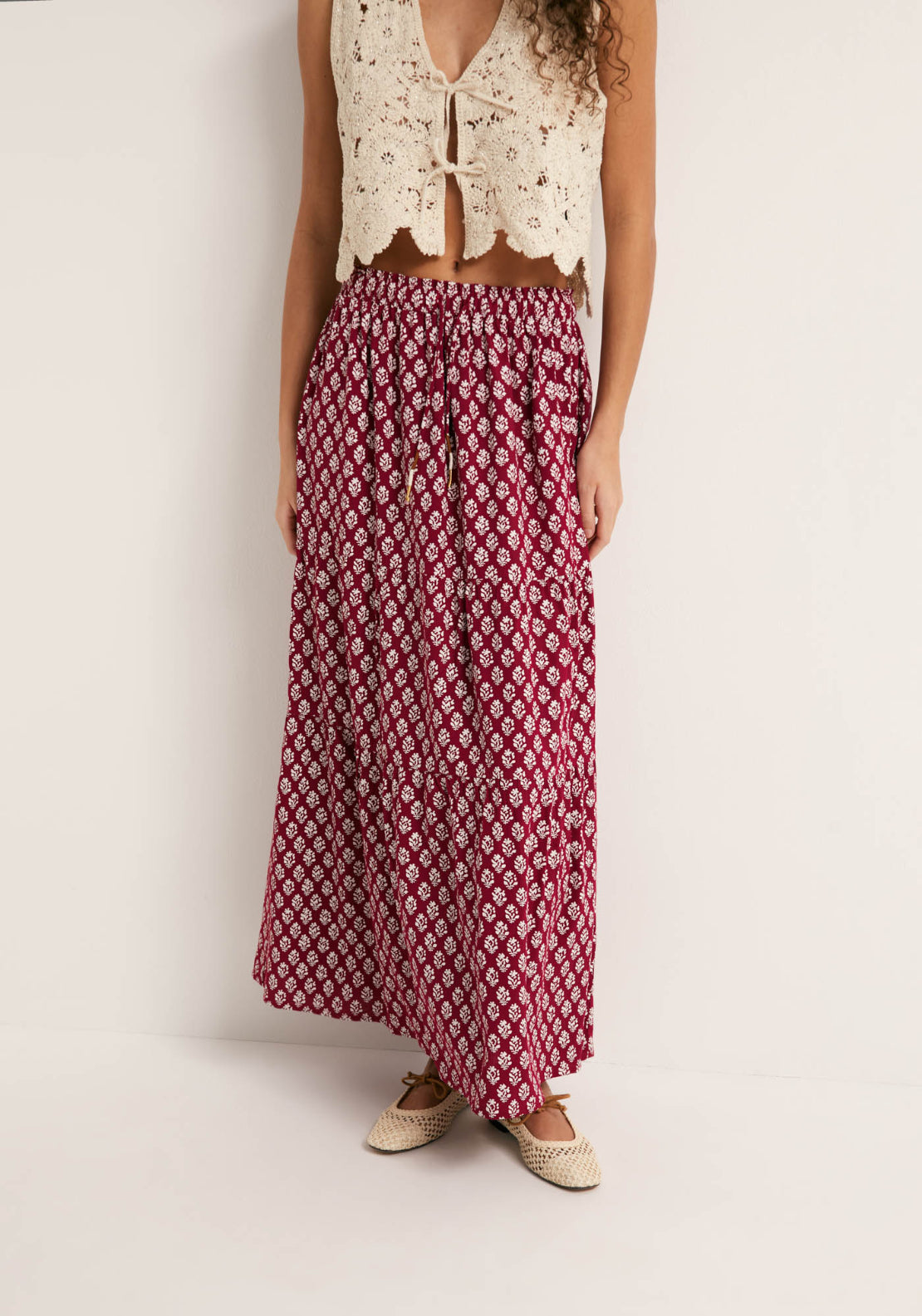 Printed Maxi Skirt - Red