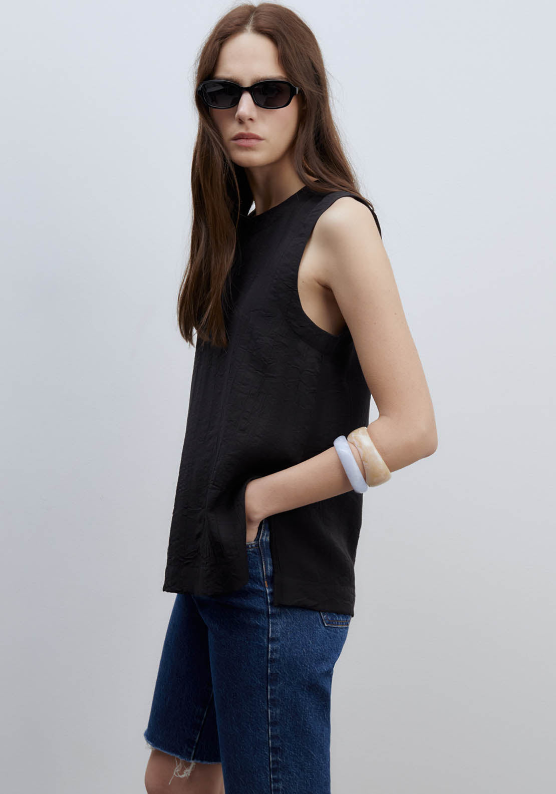Sfera Wrinkle-Effect Top - Black 3 Shaws Department Stores