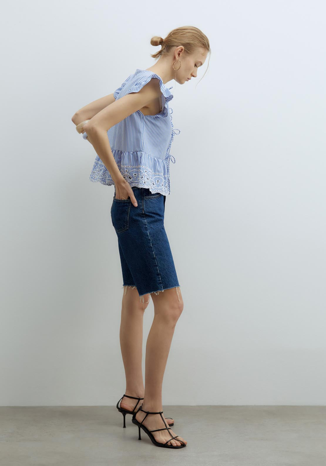 Sfera Ties Embroidered Top - Print Blue 3 Shaws Department Stores