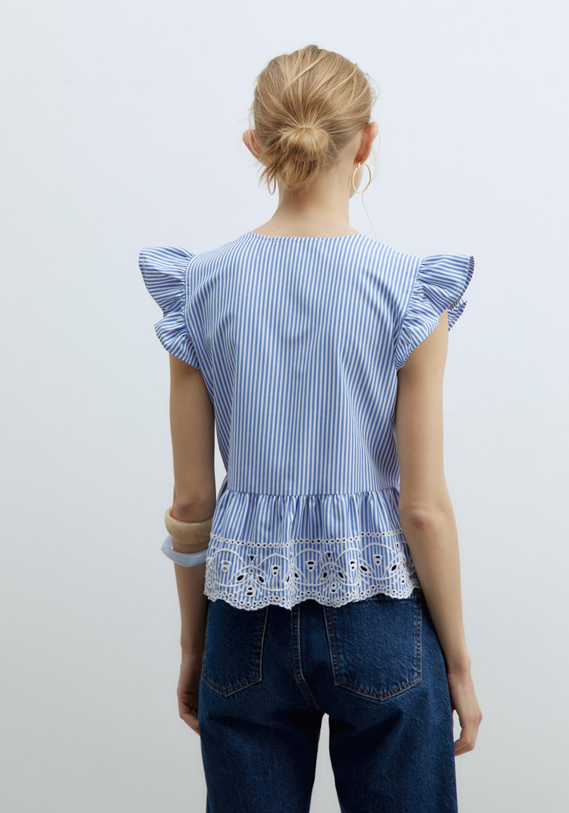 Sfera Ties Embroidered Top - Print Blue 2 Shaws Department Stores