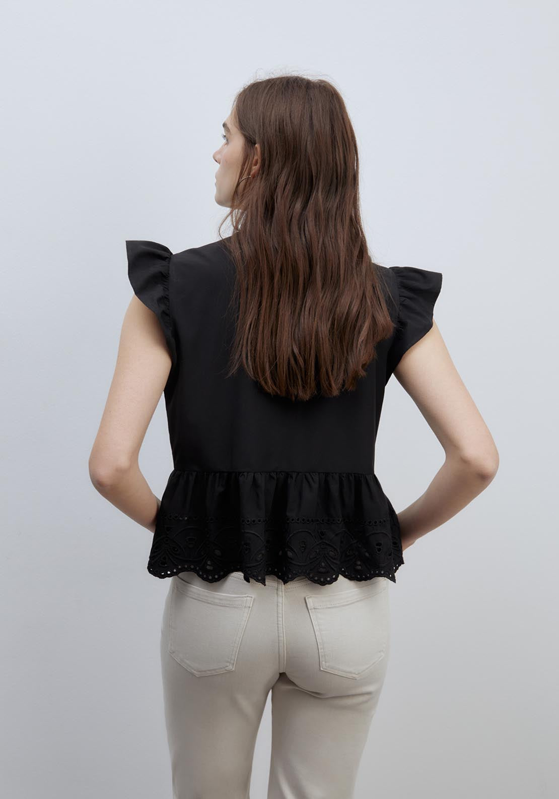 Sfera Ties Embroidered Top - Black 2 Shaws Department Stores