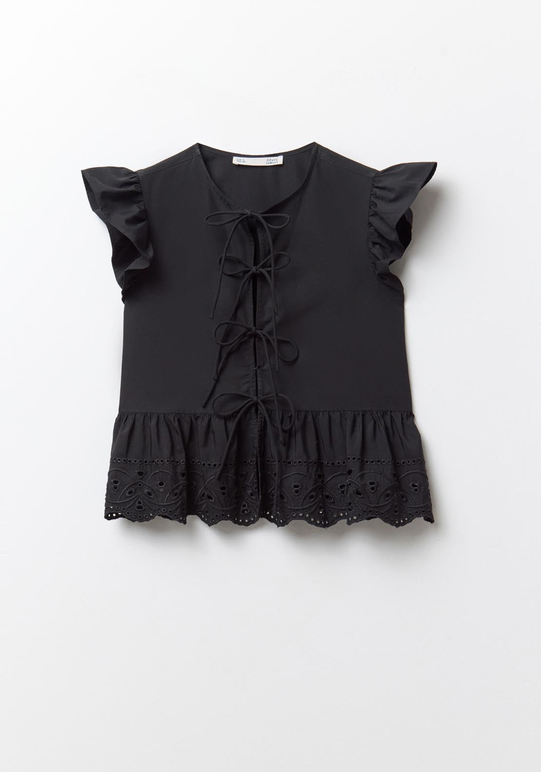 Sfera Ties Embroidered Top - Black 6 Shaws Department Stores