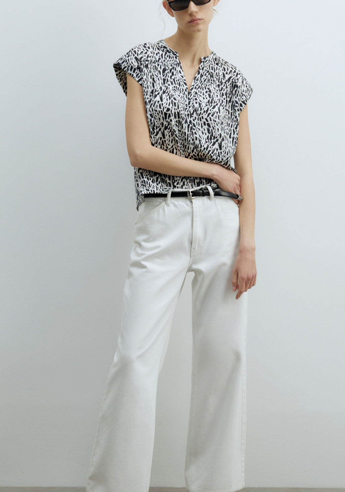 Sfera Printed Shiny Top - Black 1 Shaws Department Stores