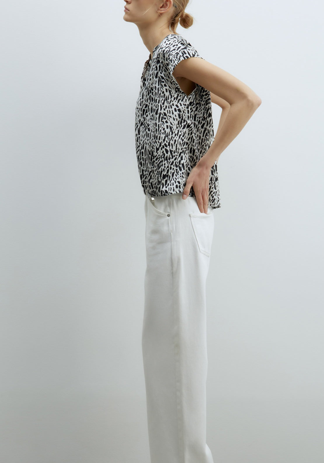 Sfera Printed Shiny Top - Black 3 Shaws Department Stores