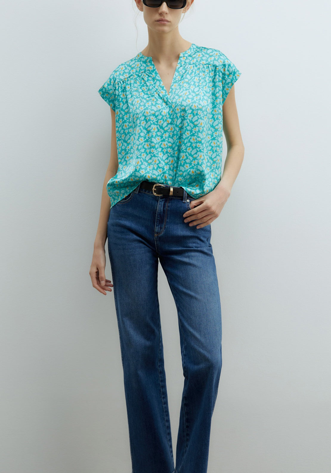 Sfera Printed Shiny Top - Green 1 Shaws Department Stores