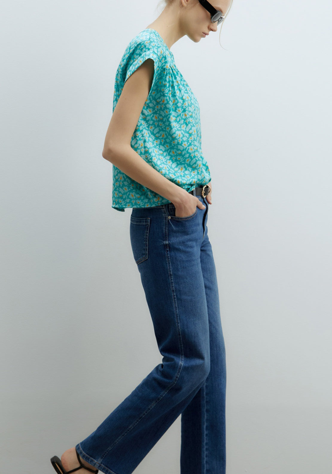 Sfera Printed Shiny Top - Green 3 Shaws Department Stores