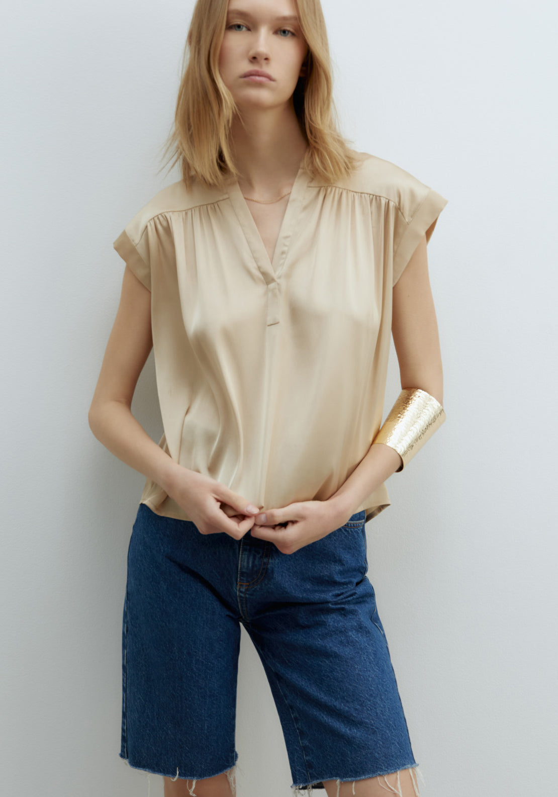Sfera Printed Shiny Top - Camel 1 Shaws Department Stores