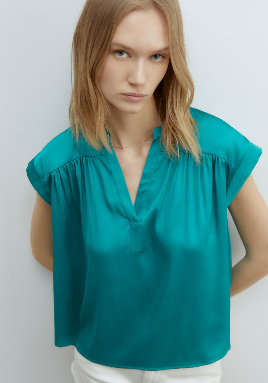 Sfera Printed Shiny Top - Green 4 Shaws Department Stores