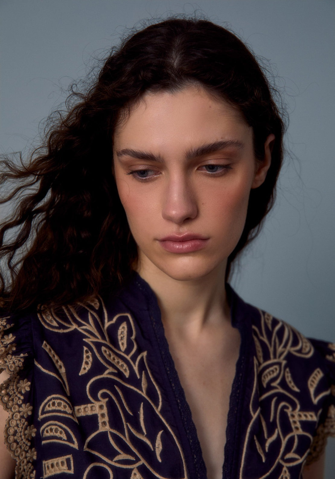 Cotton Embroidered Corset Blouse - Blue