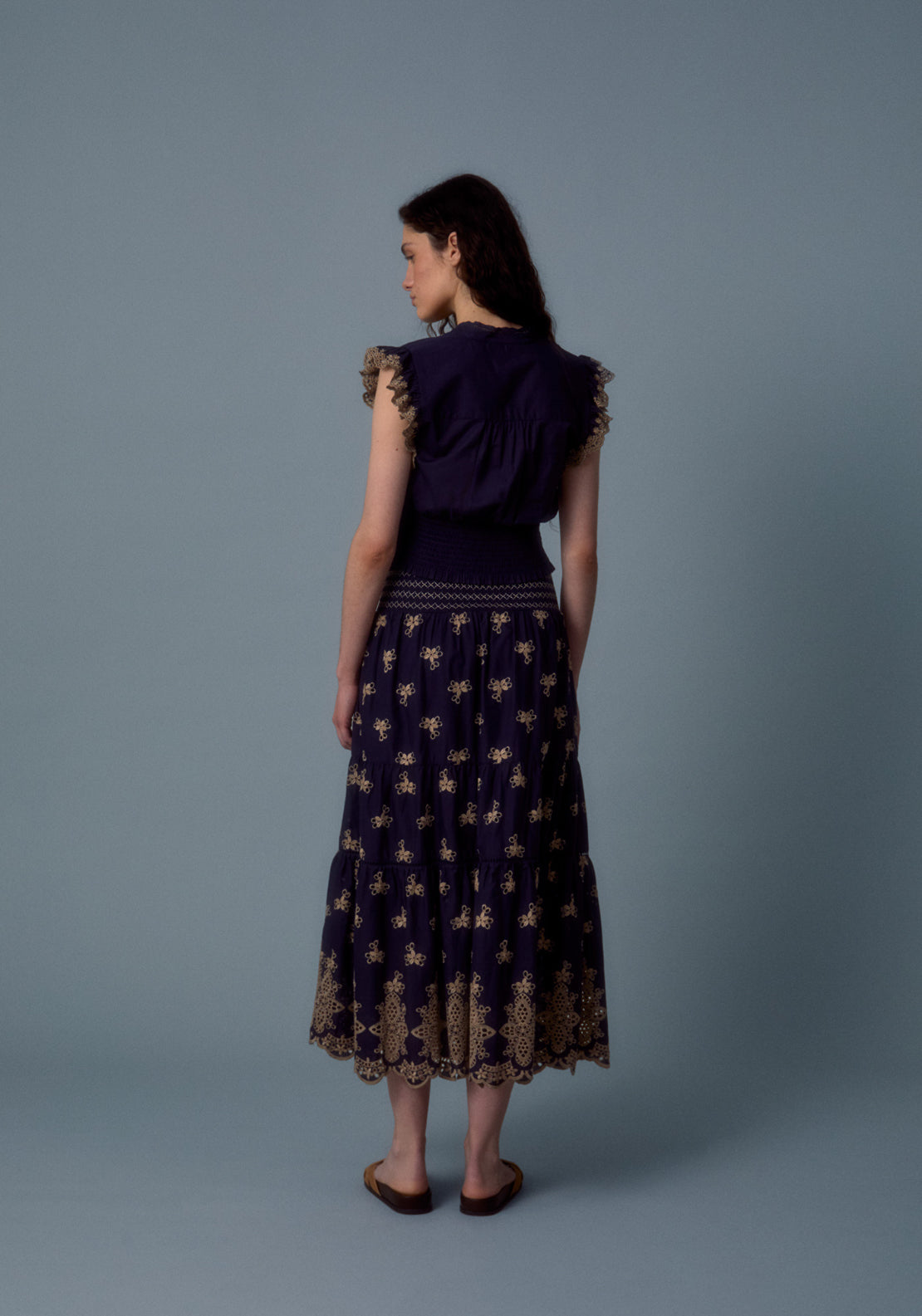 Cotton Embroidered Corset Blouse - Blue