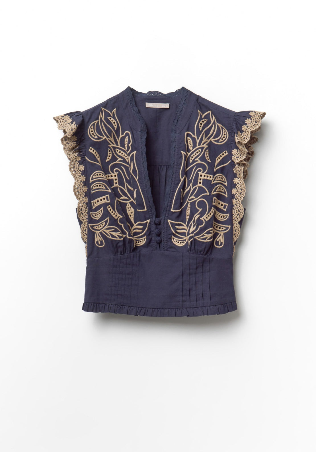 Cotton Embroidered Corset Blouse - Blue