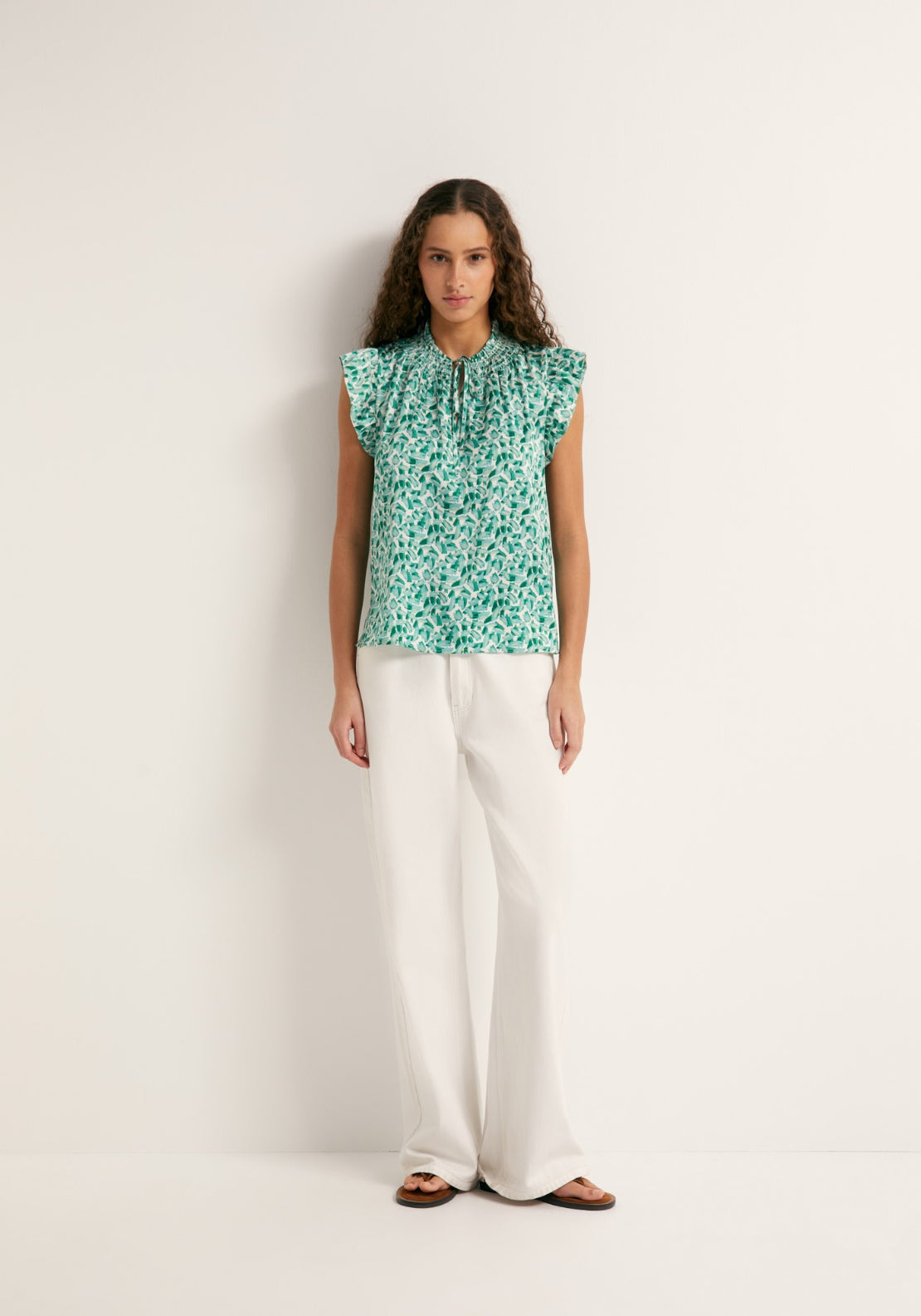 Sfera Printed Flowy Top - Tie Neck 4 Shaws Department Stores
