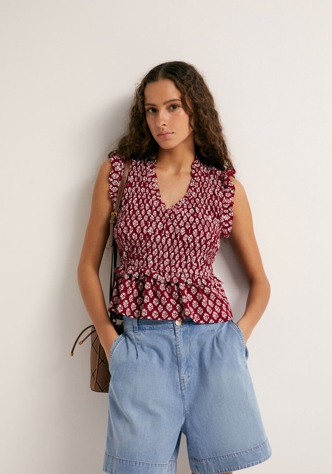 Printed Ruffle Top - Red