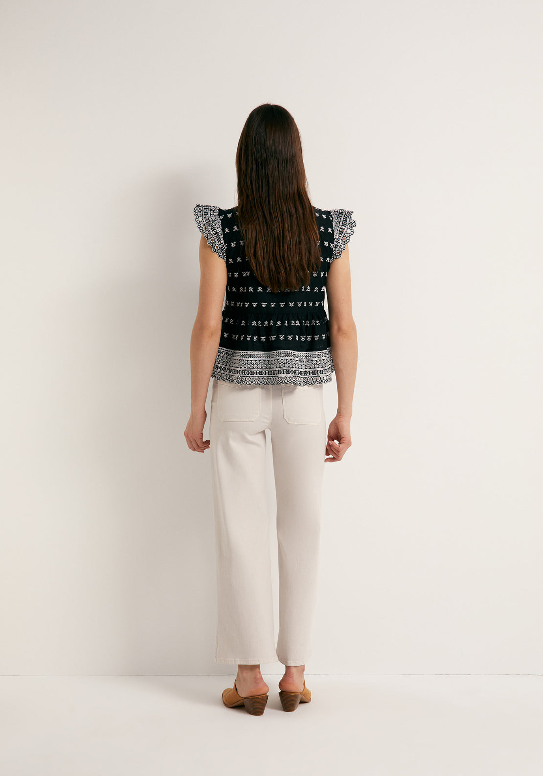 Tie Front Flutter Cotton Sleeve Top - Black