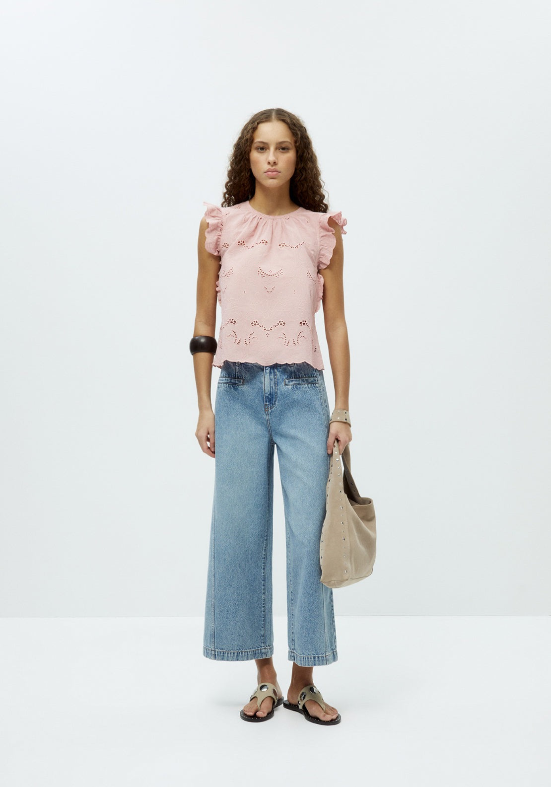 Embroidered Ruffled Blouse - Pink