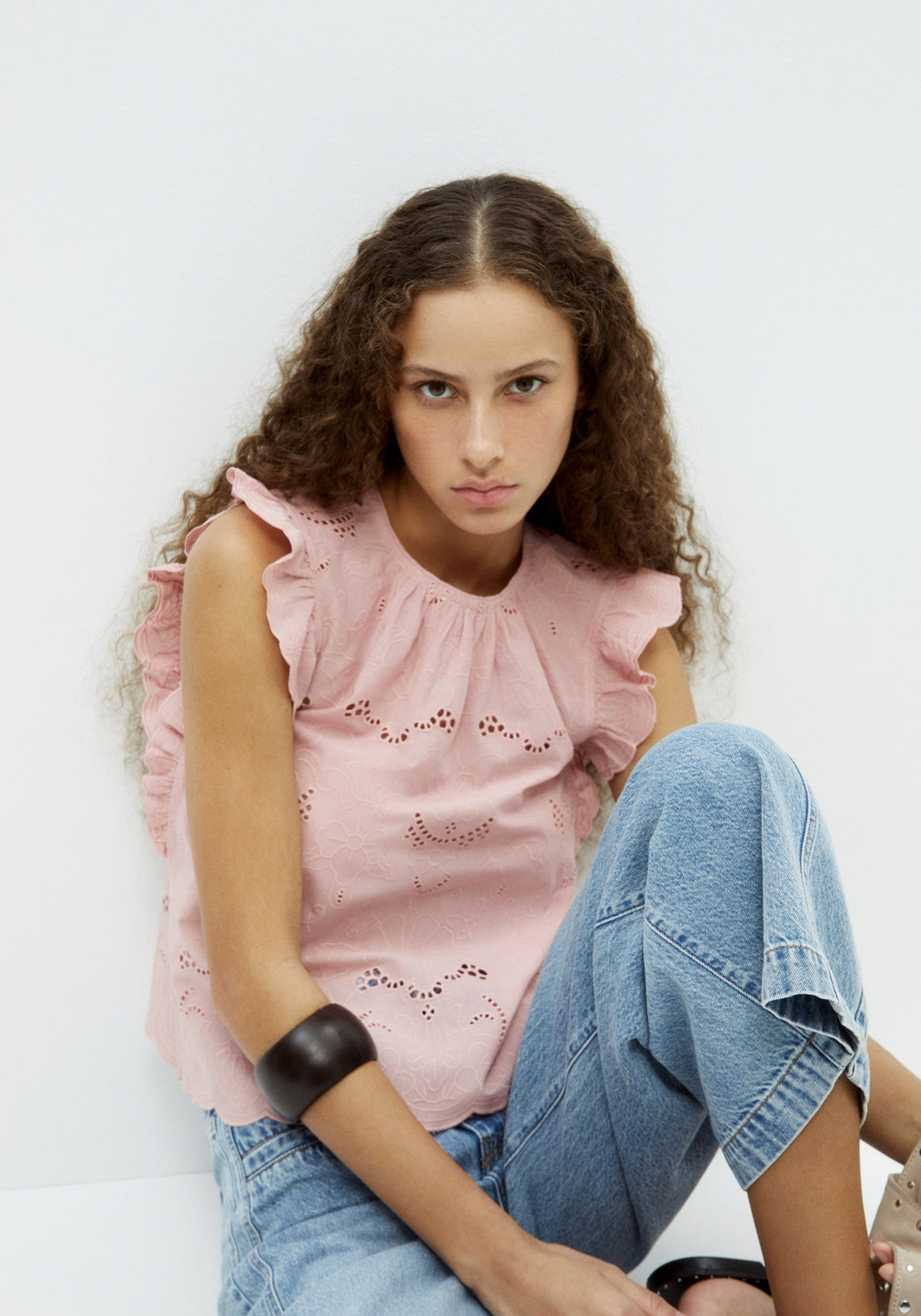 Embroidered Ruffled Blouse - Pink
