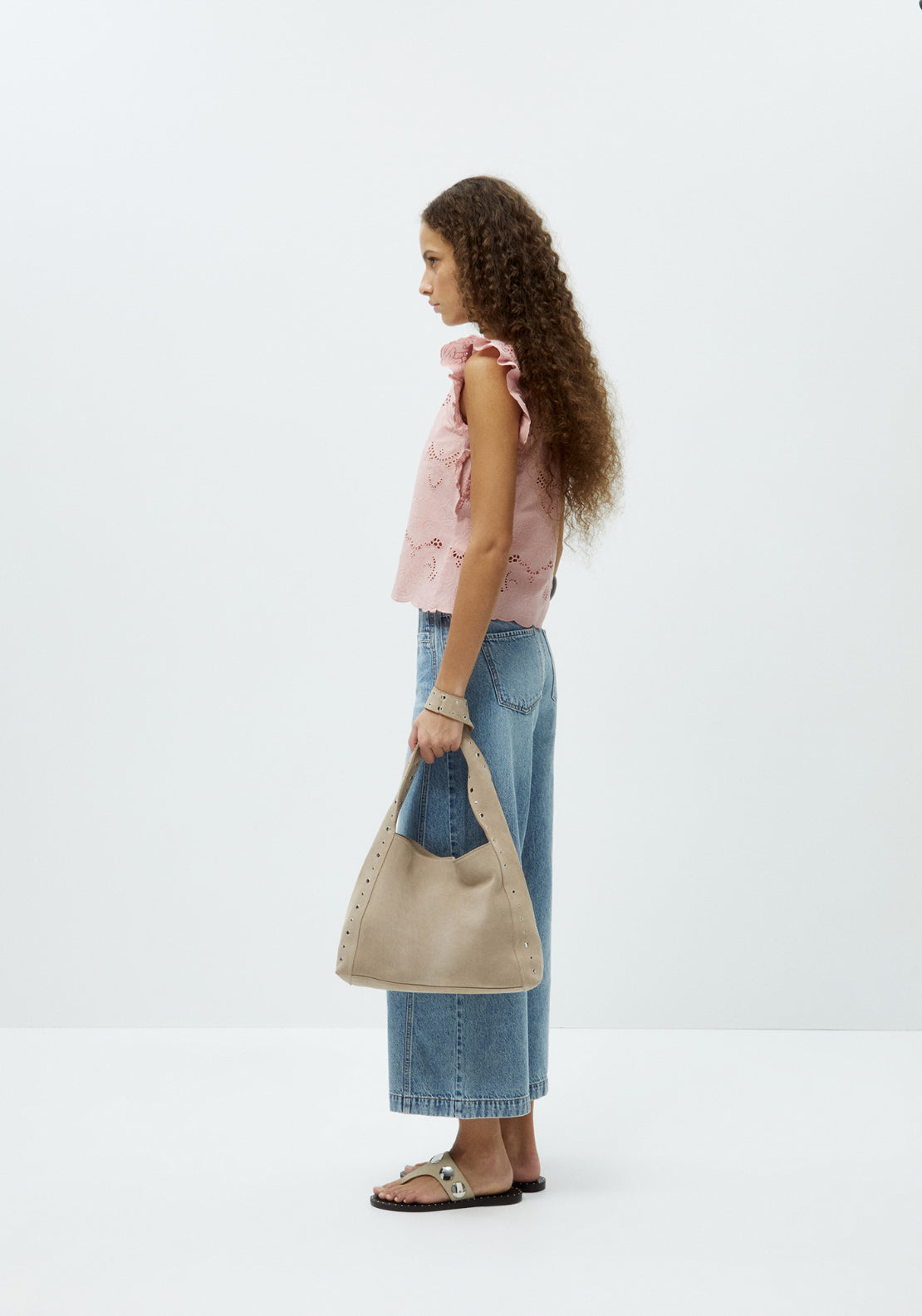 Embroidered Ruffled Blouse - Pink