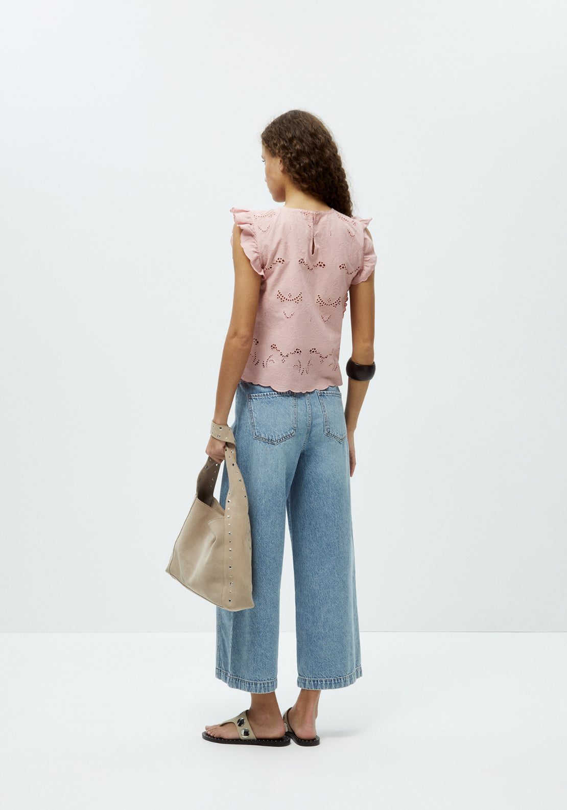 Embroidered Ruffled Blouse - Pink