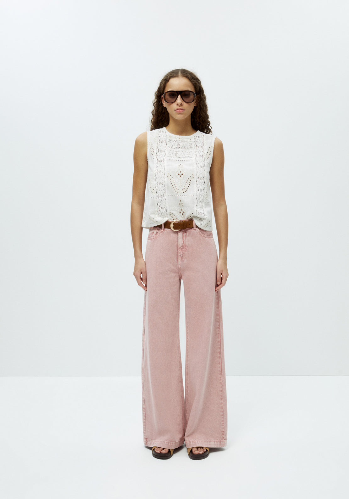 Schiffli Embroidery Blouse - White