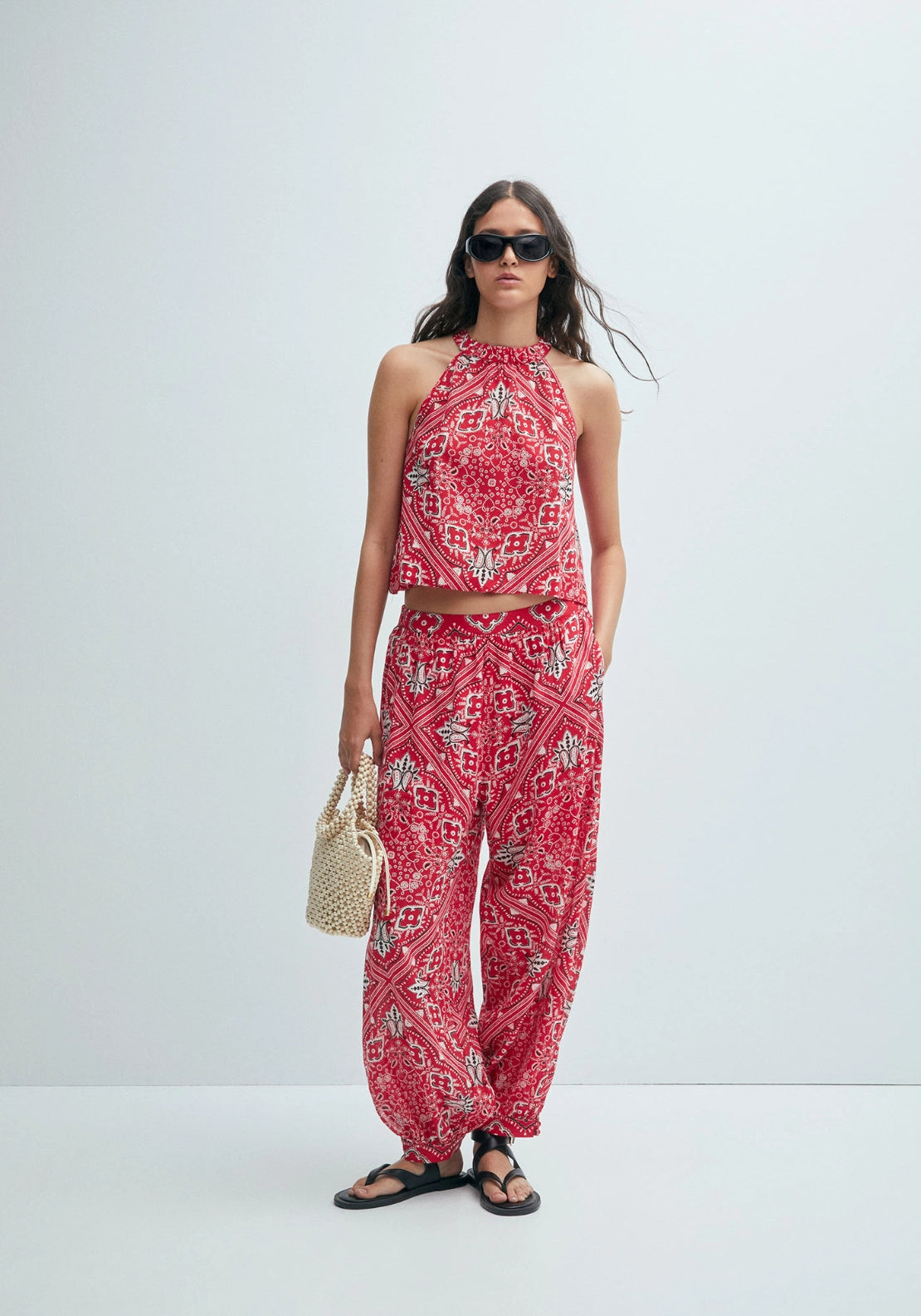 Bandana-Print Top - Red