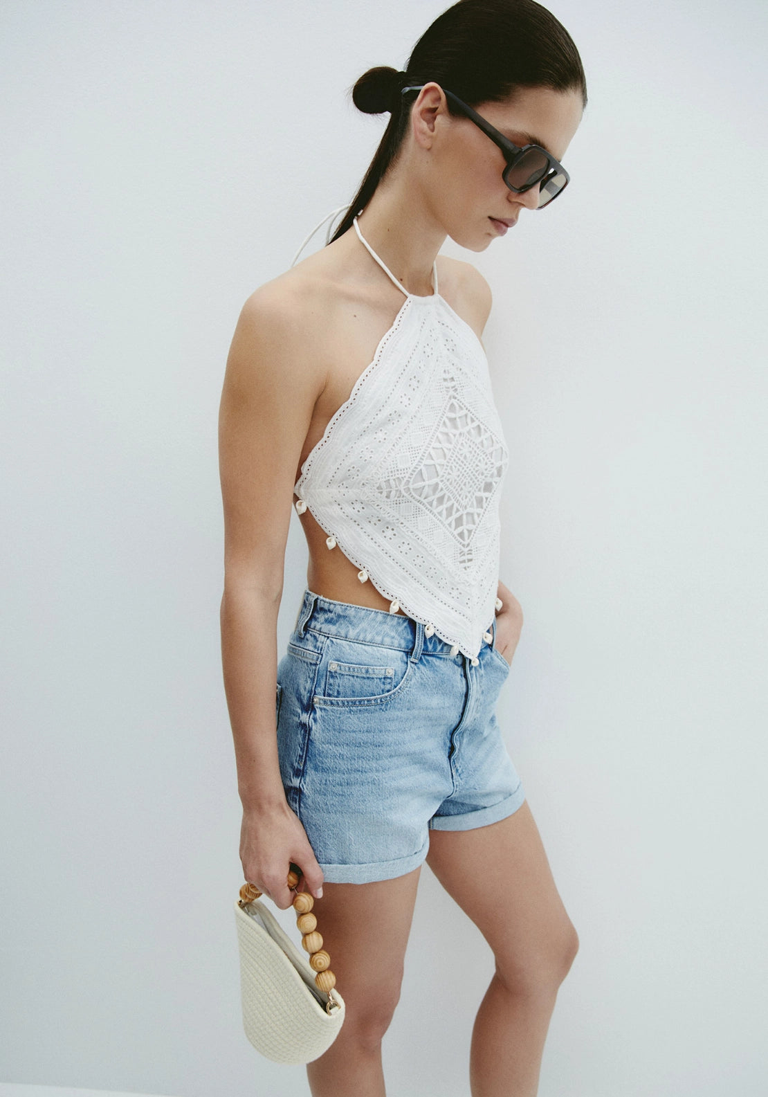 Lace Scarf Top - White