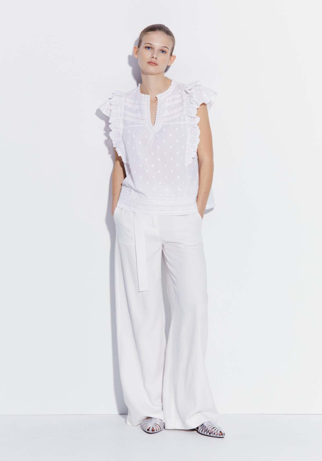 Sfera Ruffled plumetis blouse - White 3 Shaws Department Stores