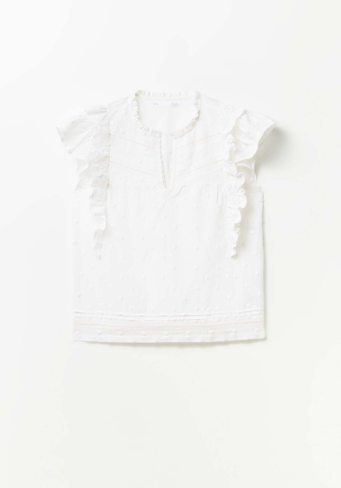 Sfera Ruffled plumetis blouse - White 5 Shaws Department Stores