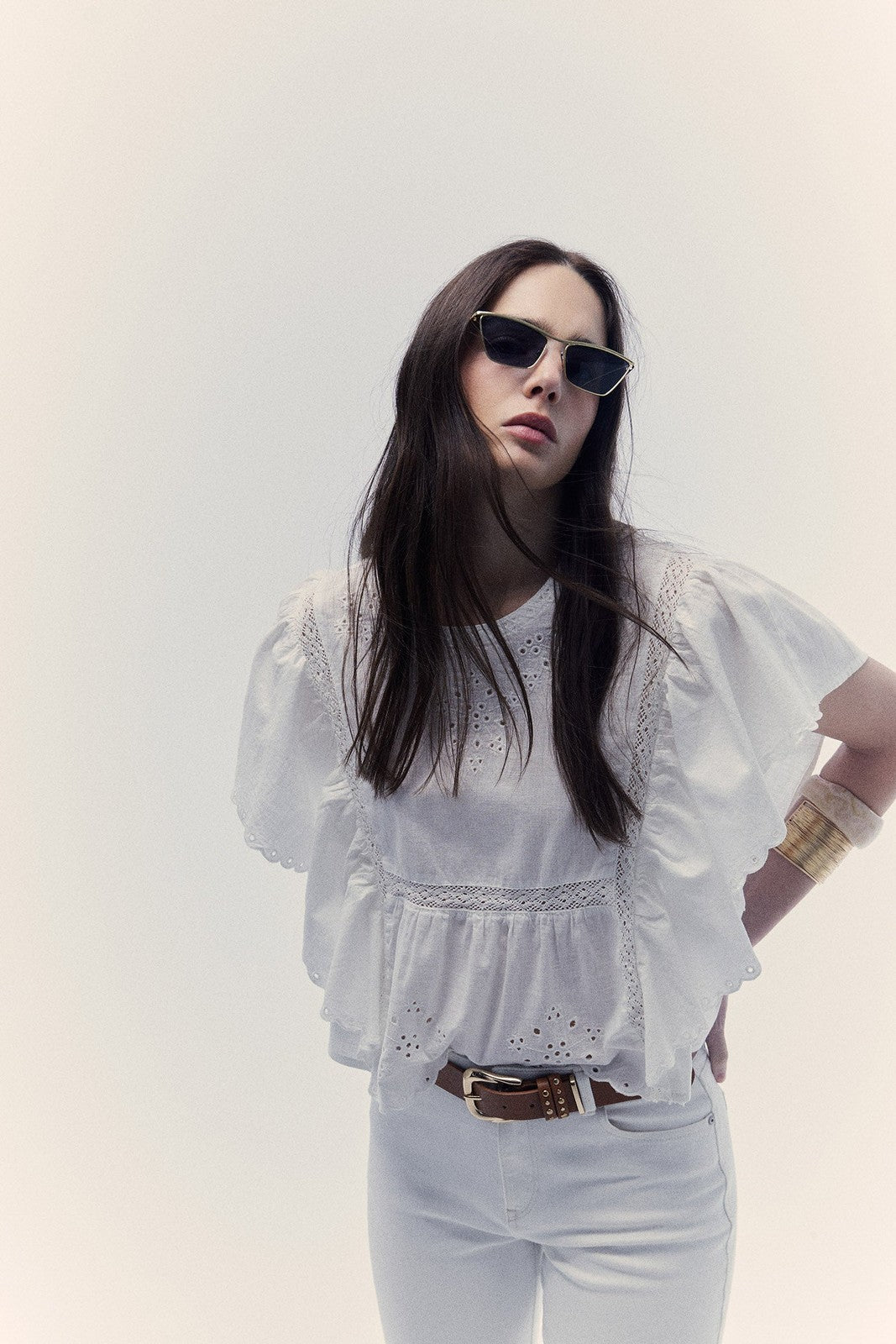 Sfera Lace butterfly sleeve blouse - White 2 Shaws Department Stores