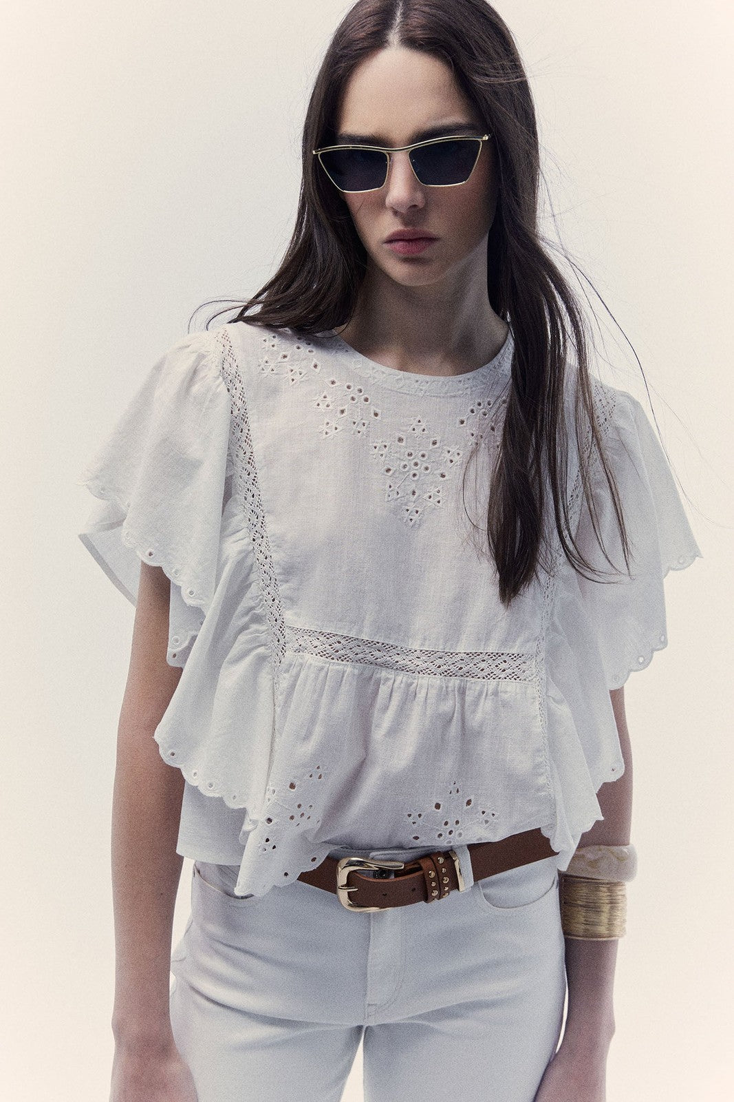 Sfera Lace butterfly sleeve blouse - White 3 Shaws Department Stores