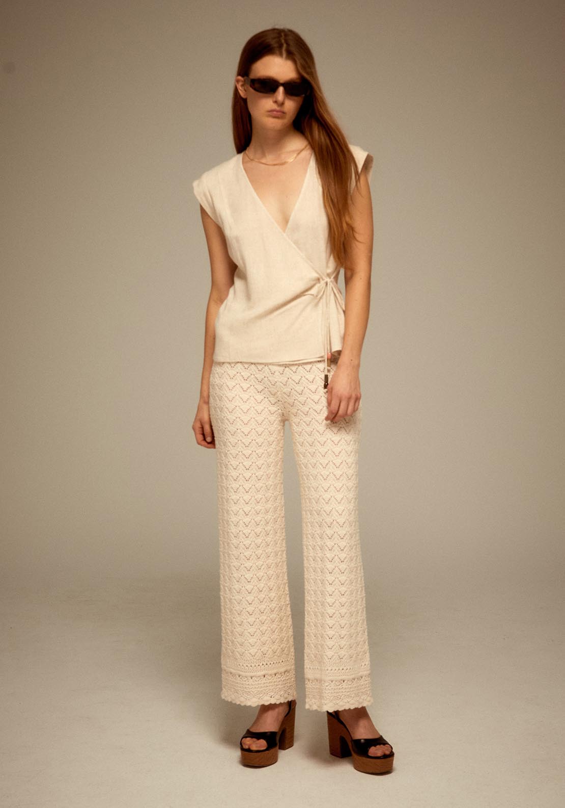 Sfera Sleeveless Crossover Blouse - Beige 5 Shaws Department Stores