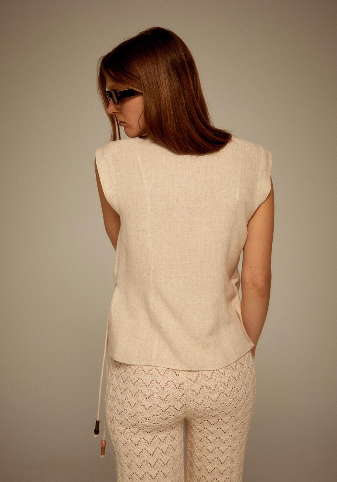 Sfera Sleeveless Crossover Blouse - Beige 2 Shaws Department Stores