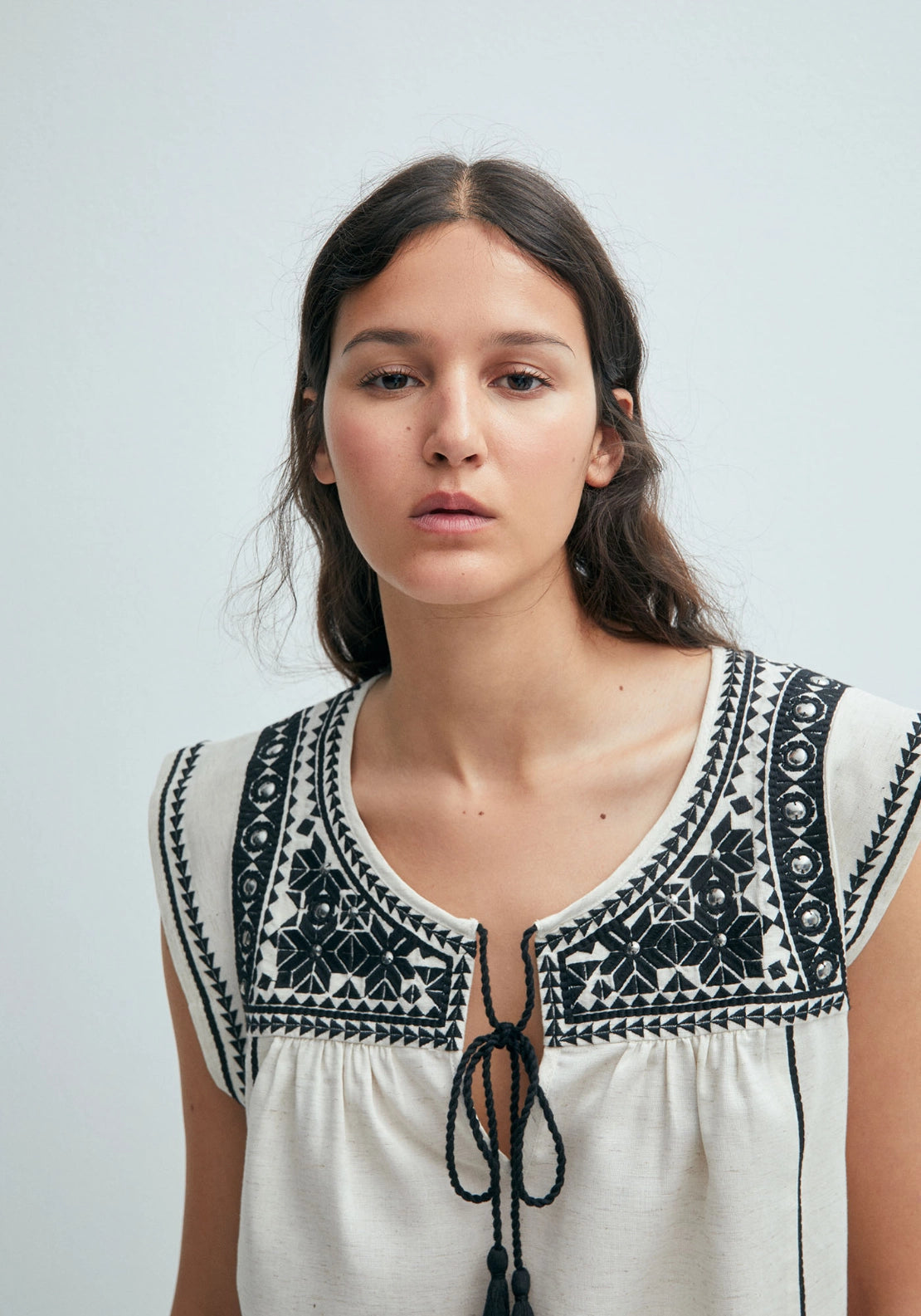 Mirror-Embroidered Blouse - Beige