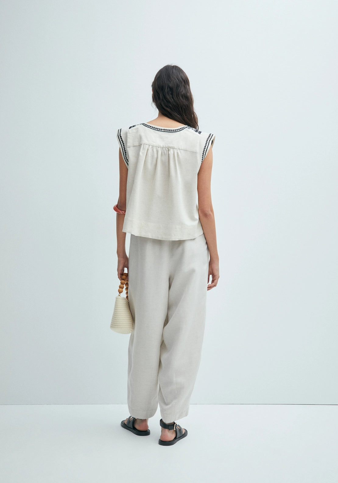 Mirror-Embroidered Blouse - Beige
