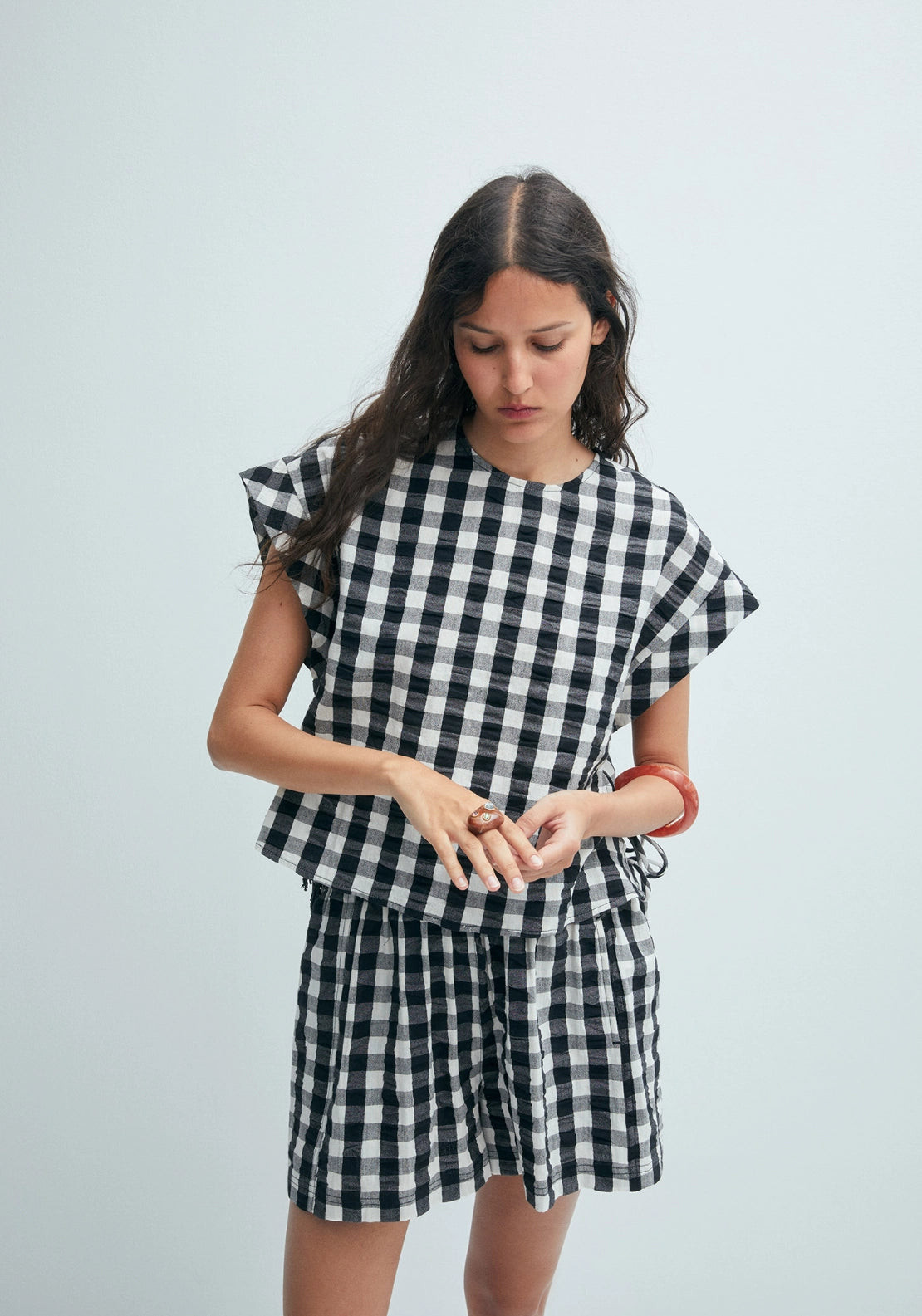 Gingham Top - White &amp; Black