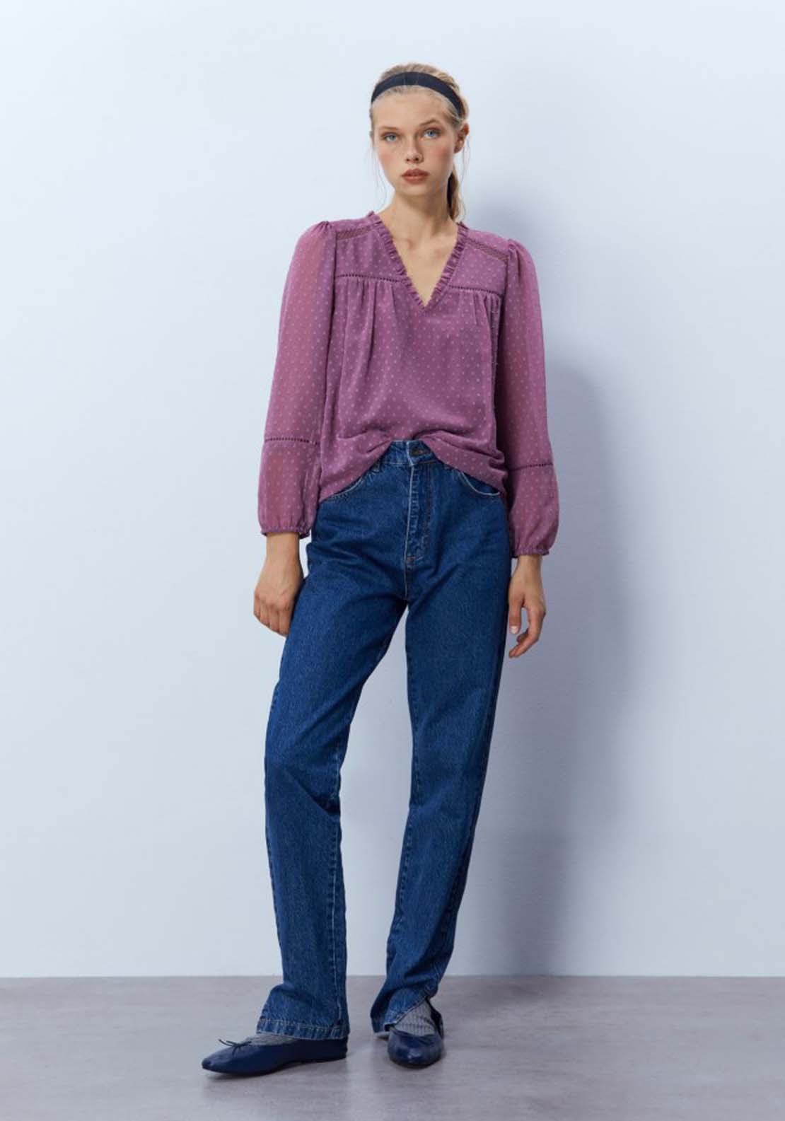 Sfera Trim detail plumetis blouse - Mauve 1 Shaws Department Stores